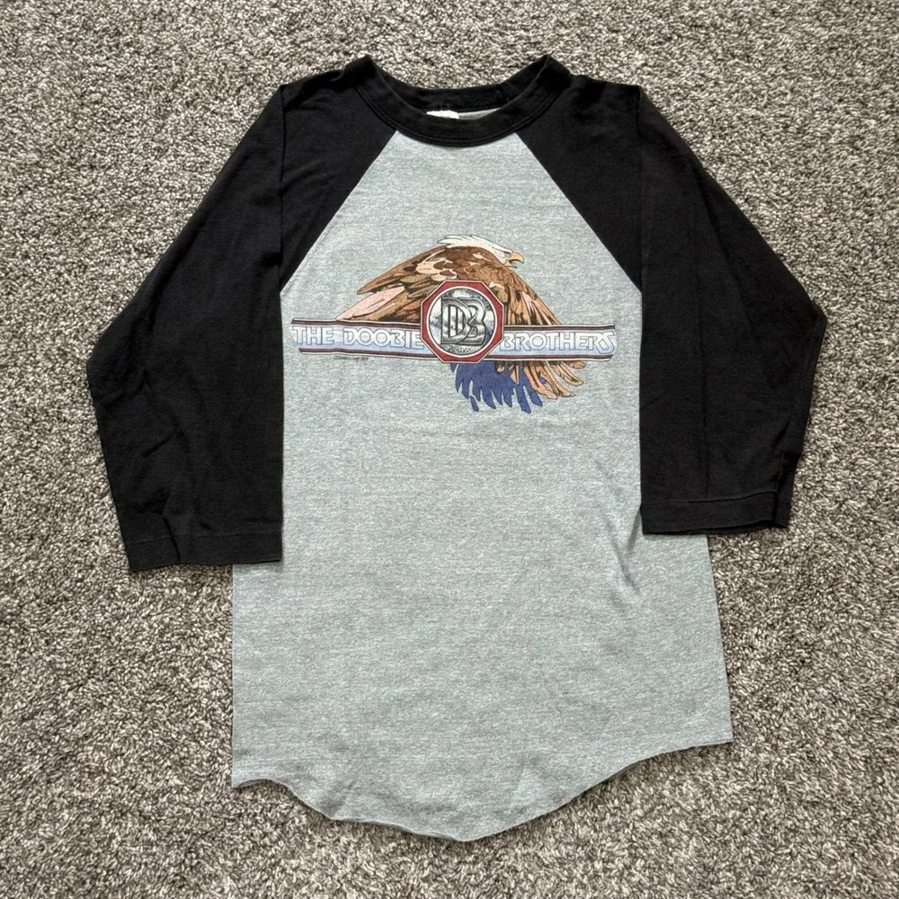 Vintage 1982 The Doobie Brothers Farewell Tour Baseball Tee Gray Black Mens M - Picture 1 of 6
